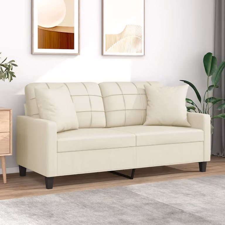 vidaXL Divano a 2 Posti Moderno in Similpelle Beige con Cuscini e Struttura in Metallo