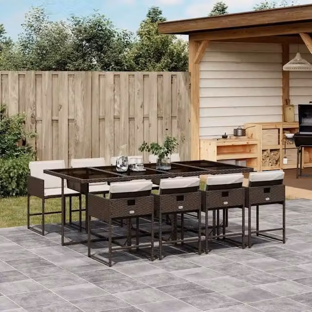 Set da Pranzo da Giardino 9pz con Cuscini Marrone in Polyrattan 3211281