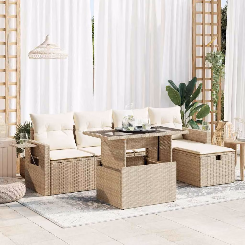 Maison Exclusive - Set Divano da Giardino 6 pz con Cuscini Beige in Polyrattan
