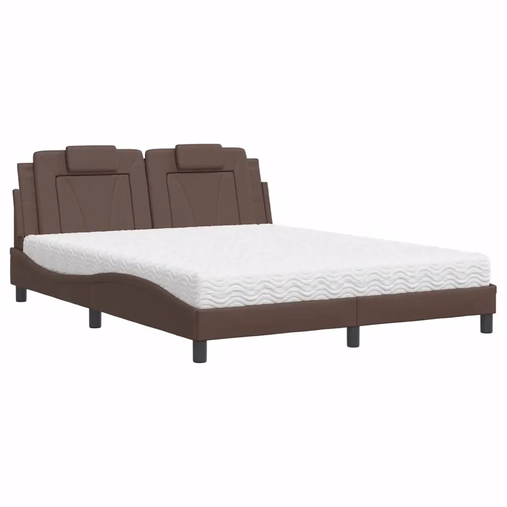 Letto Viana vidaXL con materasso in similpelle marrone e bianco, L/P/H: 218 x 160 x 74,5 cm – 2