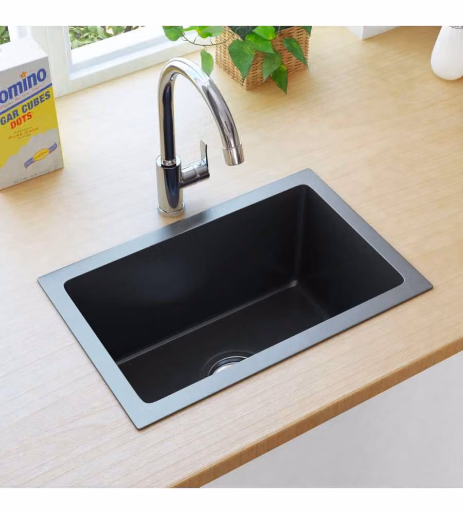 vidaXL Lavello da Cucina Lavorato a Mano in Acciaio Inox Nero e Argento L/P/H: 44 x 42,1 x 29 cm – 2