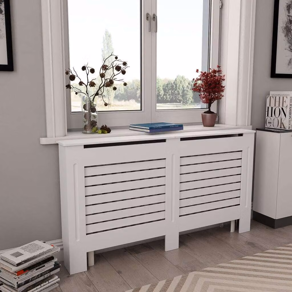 The Living Store Rivestimento per radiatori 2 pz. Bianco 152 x 19 x 81,5 cm MDF