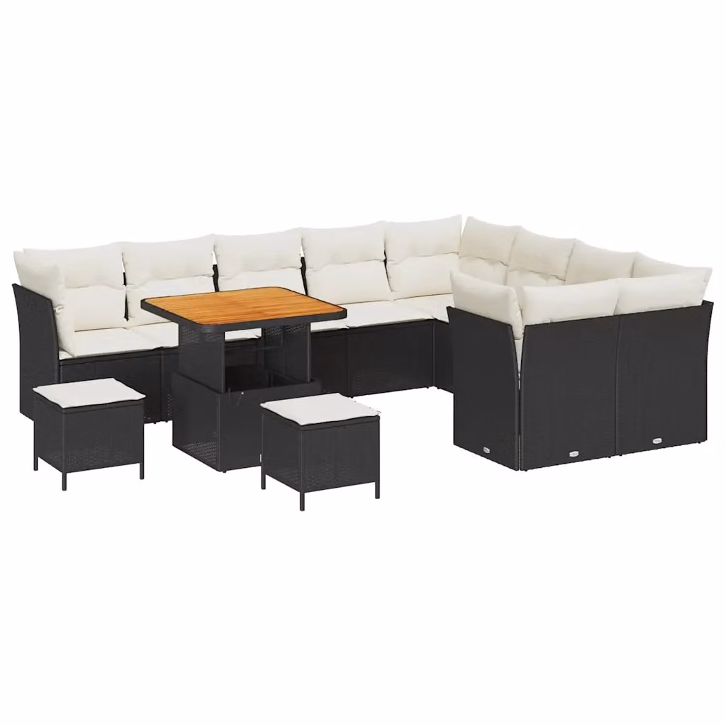 Set Divano da Giardino vidaXL a forma a U composto da 12 pezzi in rattan nero con cuscini e tavolino da esterno – 2