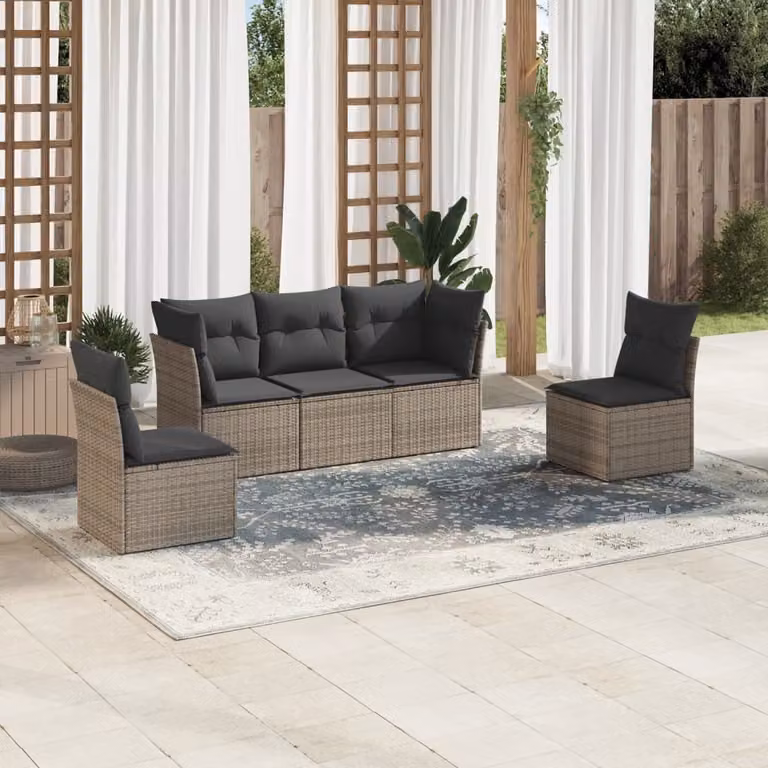 Maison Exclusive - Set Divano da Giardino 5 pz con Cuscini Grigio in Polyrattan