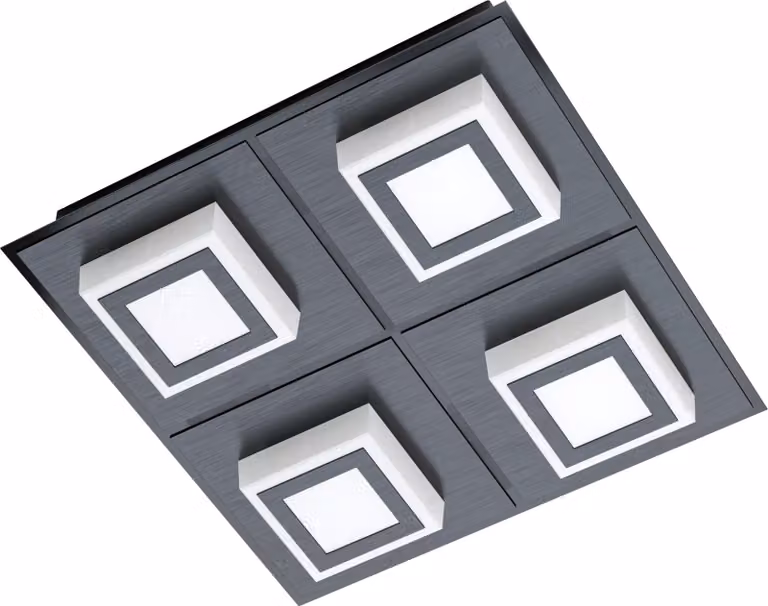 EGLO Plafoniera LED Masiano 1, lampada da parete, plafoniera in alluminio, acciaio e plastica in nero, finitura satinata, lampada da soggiorno, bianco caldo