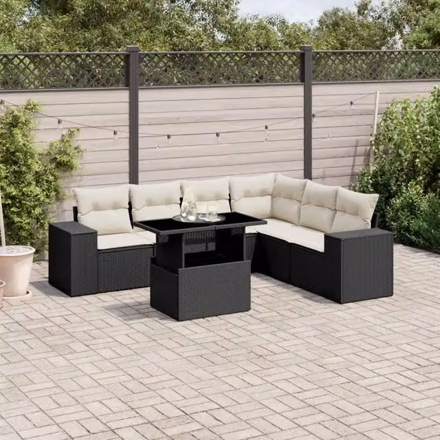 Set Divani da Giardino con Cuscini 7pz Nero Polyrattan 3269186