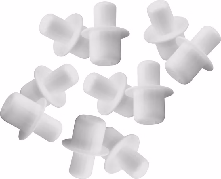 Set di 120 supporti per ripiani in plastica (bianco, 5 e 6 mm, lunghezza 15 mm)