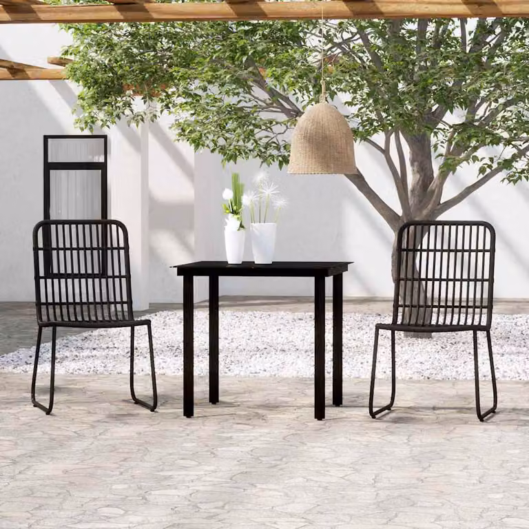 Set da Pranzo da Giardino Moderno vidaXL in Metallo e Vetro Nero 3 Pezzi