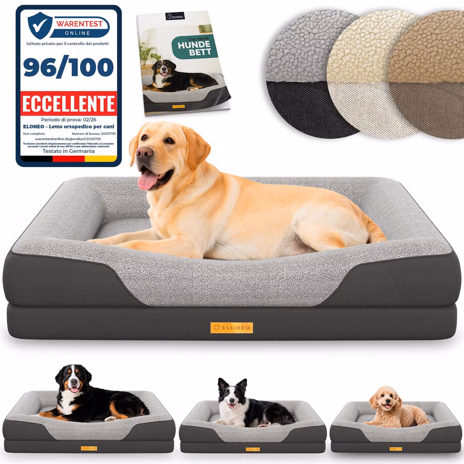 ELONEO Letto ortopedico per cani, taglia L - Grigio