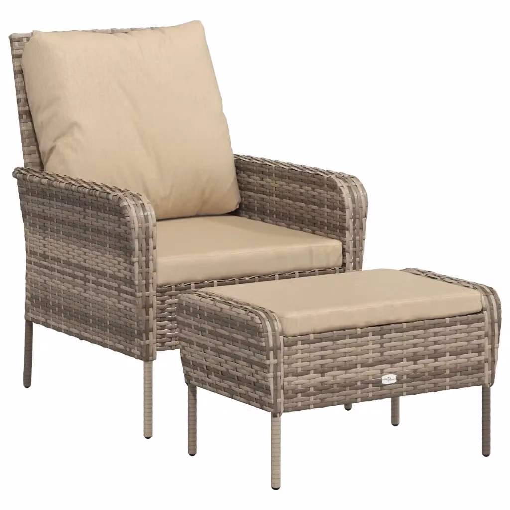 Poltroncina da giardino con poggiapiedi in polyrattan e metallo, colore marrone e beige, design moderno – 2