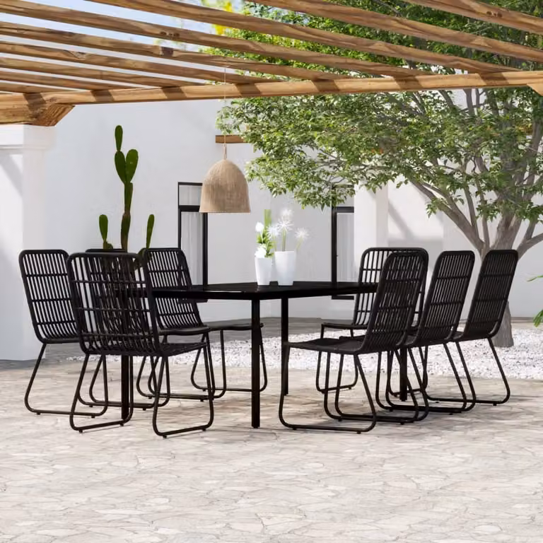 The Living Store 9 pezzi. Set da pranzo da giardino Nero