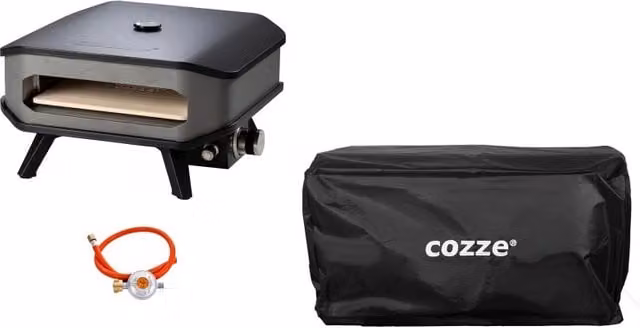 Forno per Pizza a Gas 13' Fino a 450° 34x34 cm con Pietra Refrattaria e Copertura