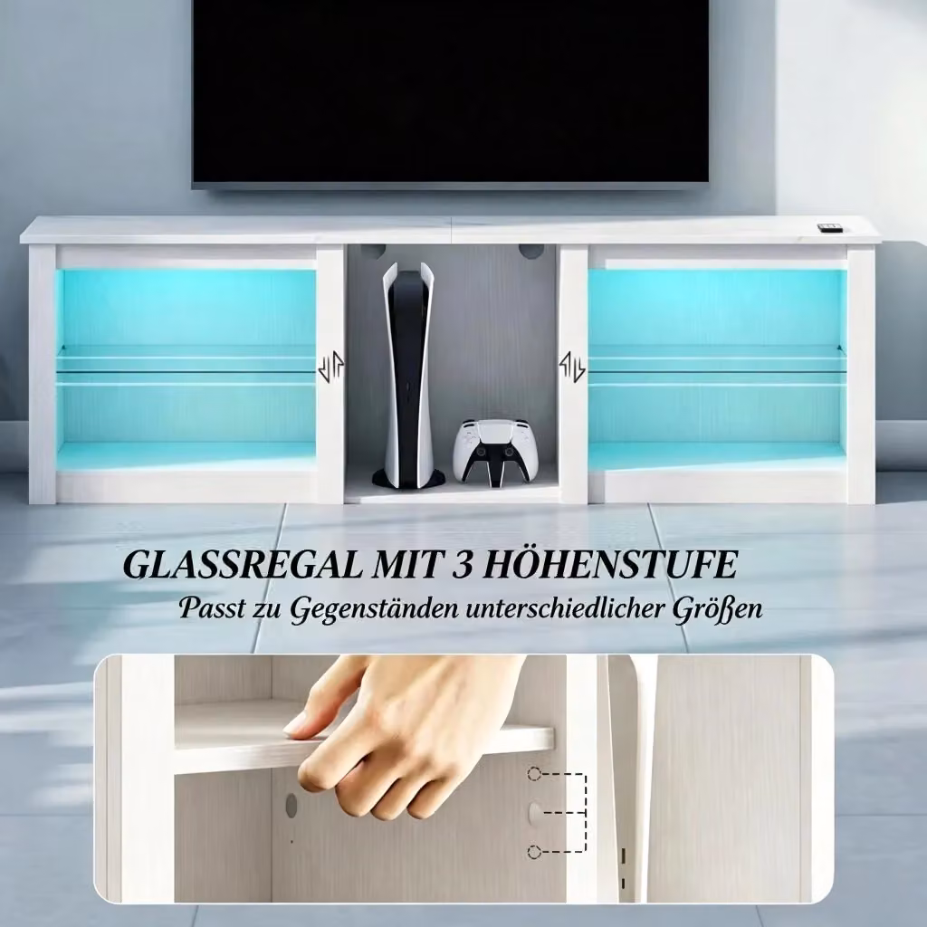 Mobile TV LED REDOM Bianco con finitura lucida e ripiani in vetro per TV fino a 70 pollici – 2