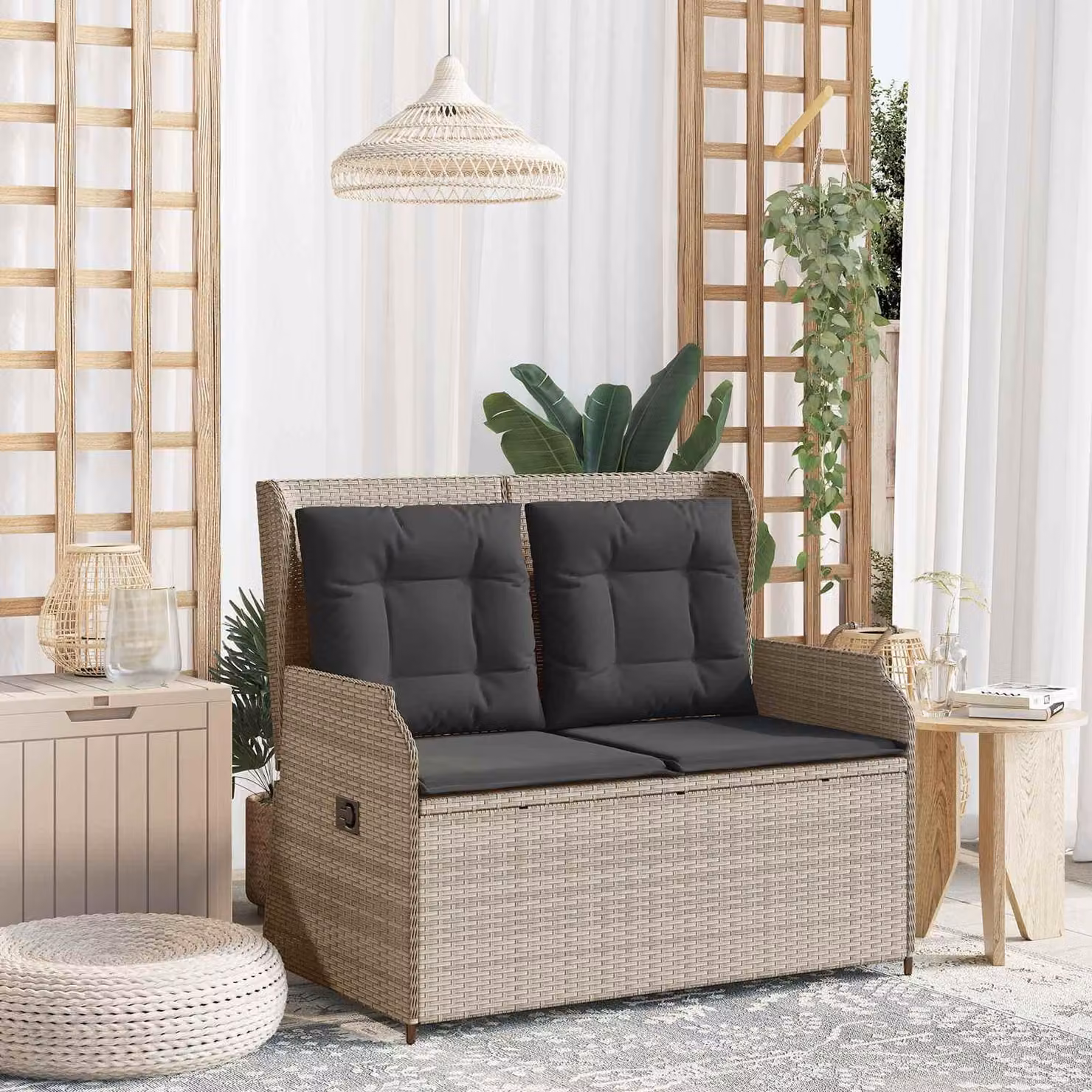 Maison Exclusive - Panchina da giardino grigio chiaro in polyrattan