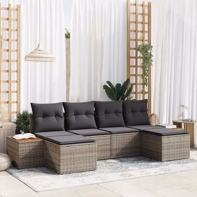 Set Divano da Giardino 6 pz Grigio Rattan in Polipropilene 3356809