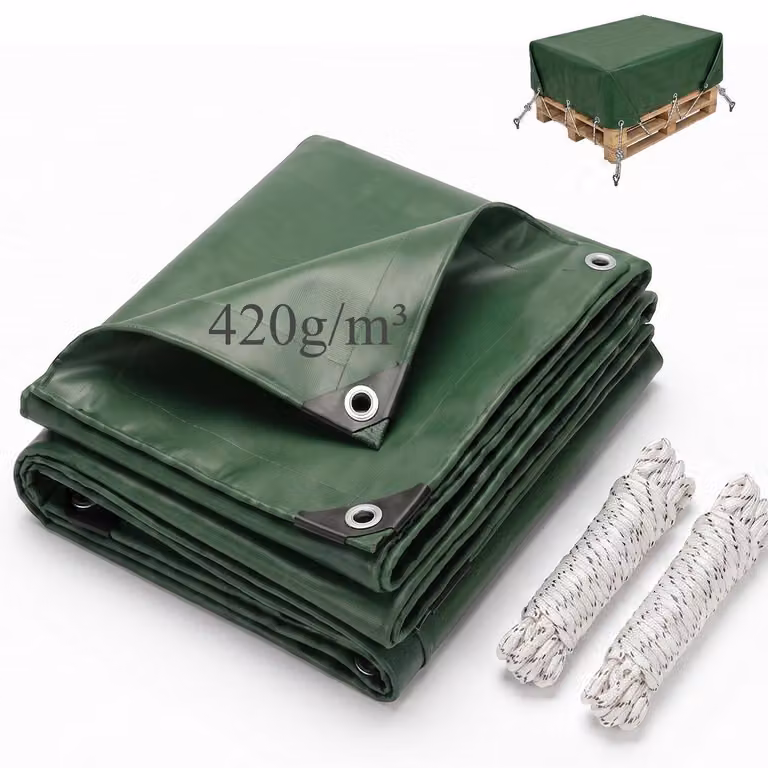 Telo di copertura impermeabile con occhielli, 2x3 metri, 420 g/m², PVC, colore verde