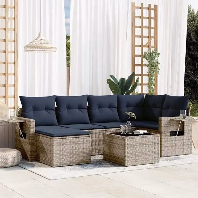 Set Divani da Giardino 7 pz con Cuscini Grigio in Polyrattan 3220470