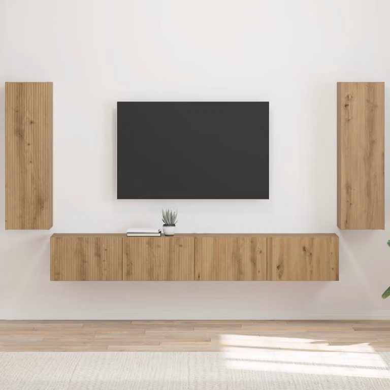 Set di 4 pezzi Mobiletto TV da parete vidaXL in stile moderno color rovere marrone opaco