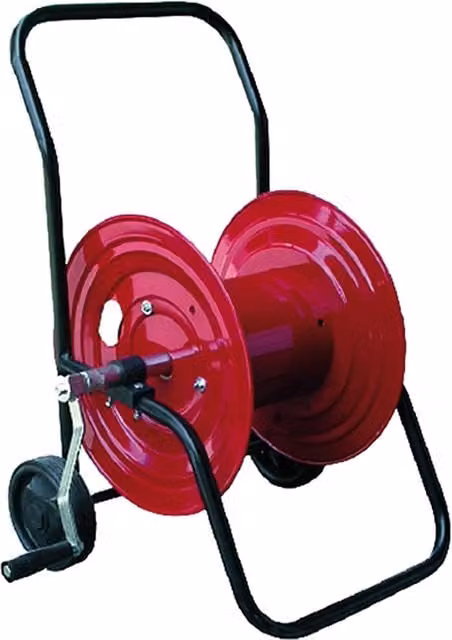 Avvolgitubo a carrello professionale BricoGo in acciaio e ottone rosso, modelli 3/4x50 mt e 1/2x100 mt
