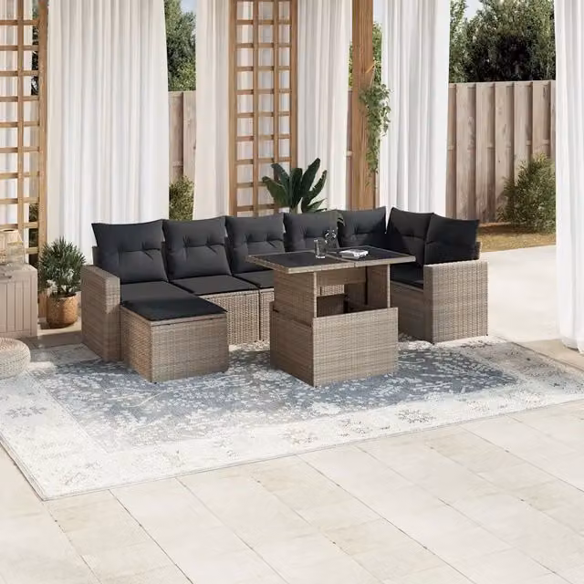 Set Divano da Giardino 8 Pezzi vidaXL in Polyrattan Grigio Antracite con Cuscini
