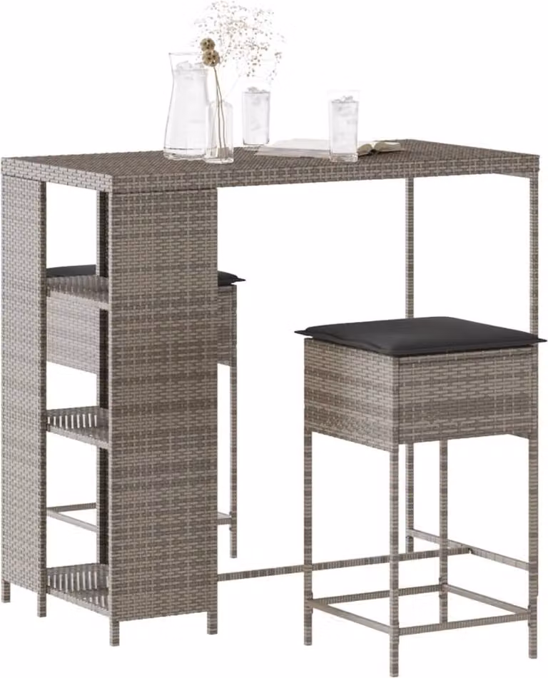 Maison Exclusive - Set da bar da giardino 3 pezzi con cuscini grigio in polyrattan