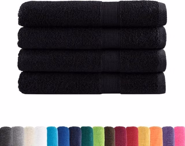 Set di 4 asciugamani SOLUND in cotone nero, spugna morbida, 100 x 200 cm, 600 g/m2