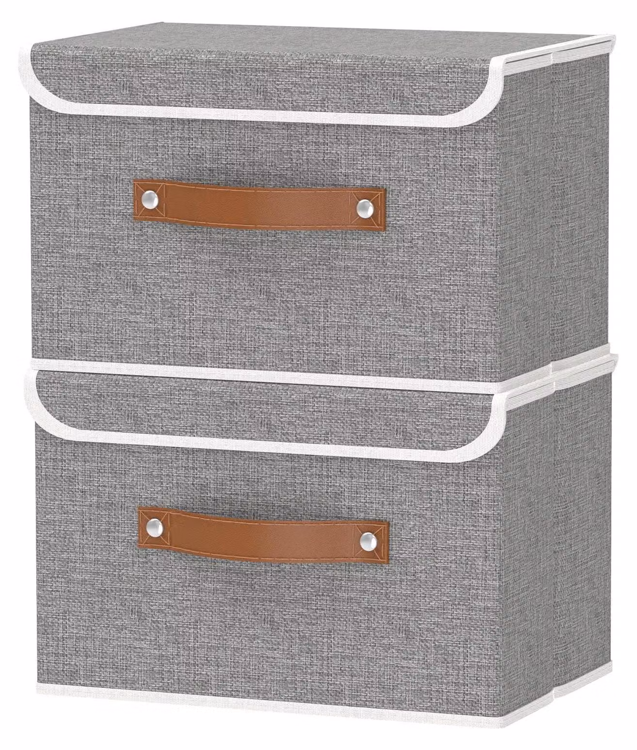 Contenitori con coperchio - Contenitori pieghevoli - Organizer - Maniglie in ecopelle - 38 x 25 x 25 cm - Confezione da 2 - Cesto portaoggetti