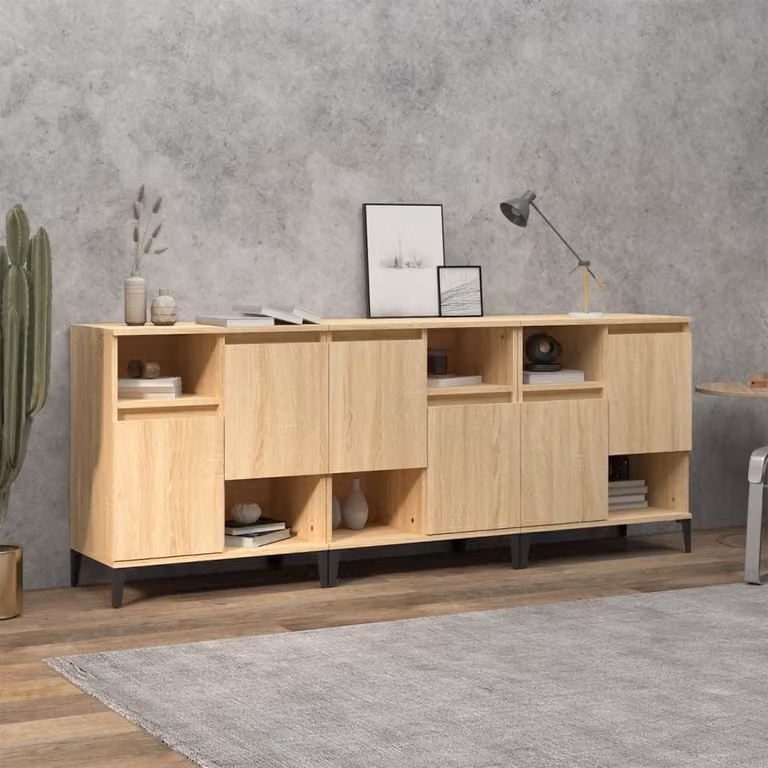 Set di 3 credenze vidaXL in legno Rovere Sonoma, colore beige e marrone, L 60 cm x P 35 cm x H 70 cm