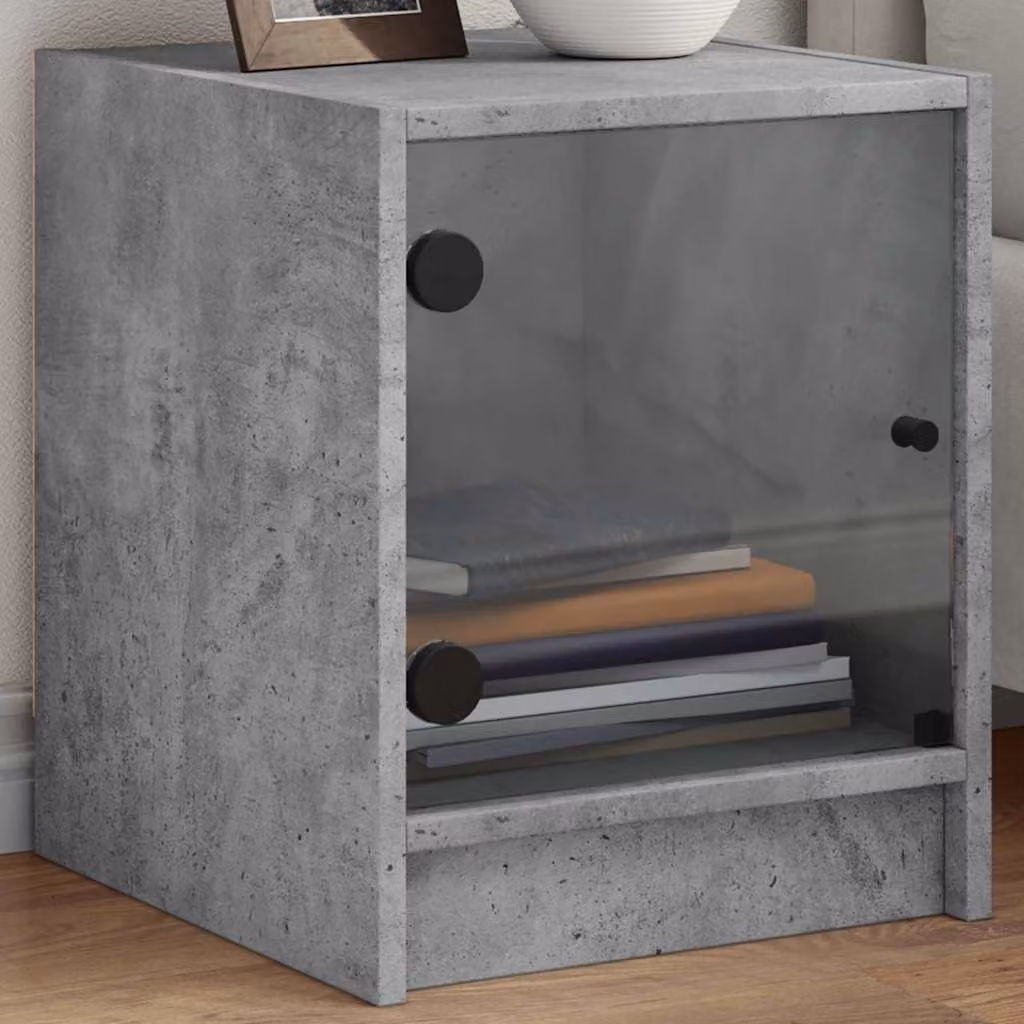 Set di 2 comodini vidaXL con ante in vetro, colore grigio cemento, L 35 cm x P 37 cm x H 42 cm