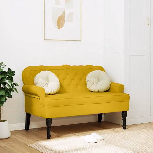 Panca con Schienale vidaXL in Velluto Giallo L: 119,5 cm, P: 64,5 cm, H: 75 cm – 1