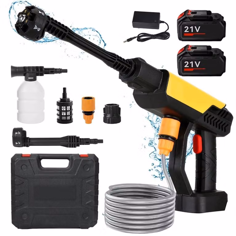 Idropulitrice portatile a batteria per auto e giardino - Idropulitrice 21V - Pistola da 70 bar - Ugello 6-in-1 - 2 batterie + caricabatterie per l'UE