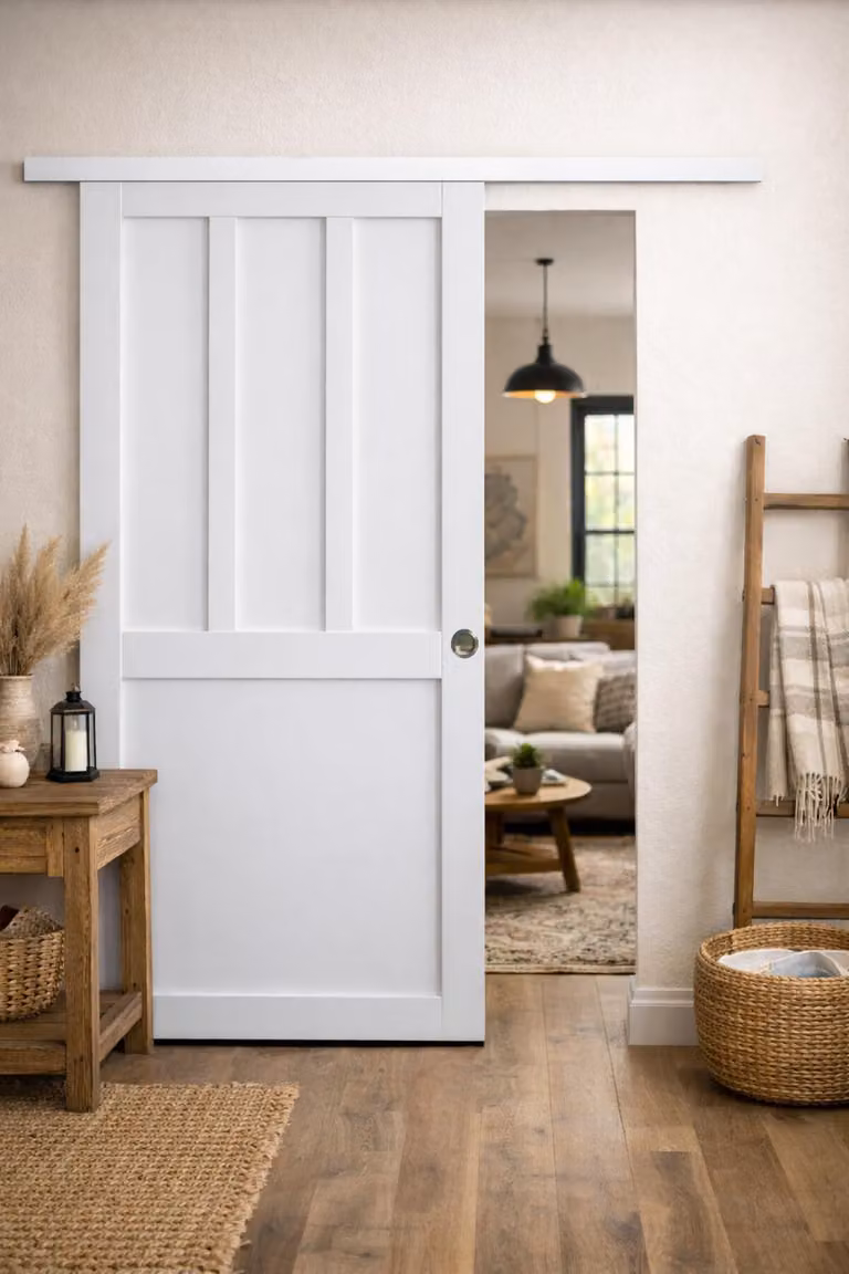Porta scorrevole da laboratorio con 2 pannelli bianchi H204 x L73 cm, binario in alluminio con fascia bianca, conchiglie Gd Menuiseries