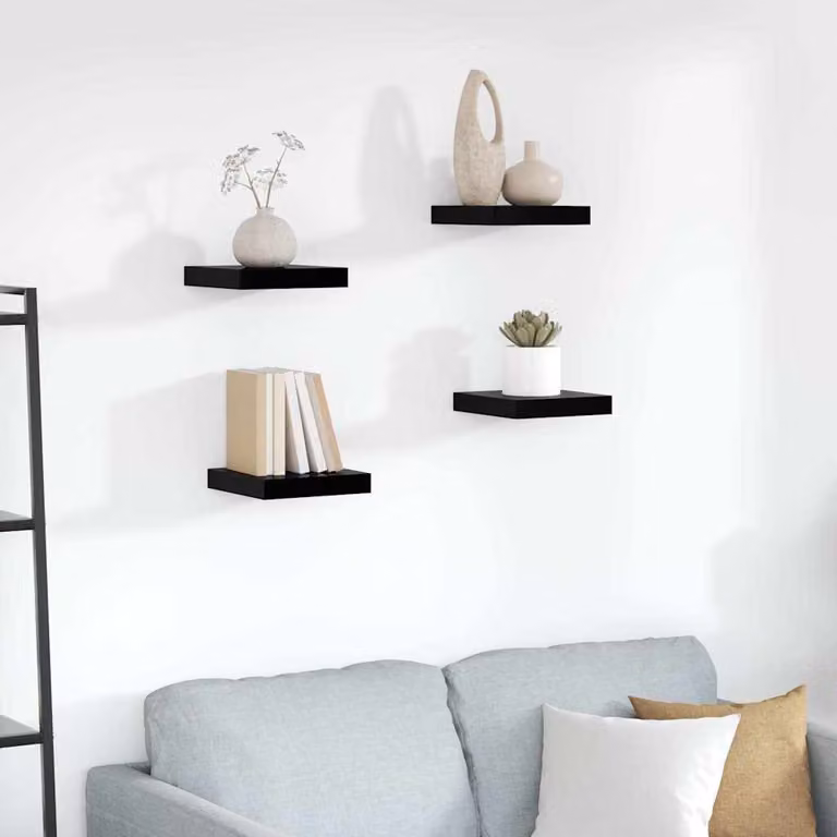 Set di 4 Scaffali a Parete vidaXL in MDF Nero Lucido L: 23 cm, P: 23,5 cm, H: 3,8 cm