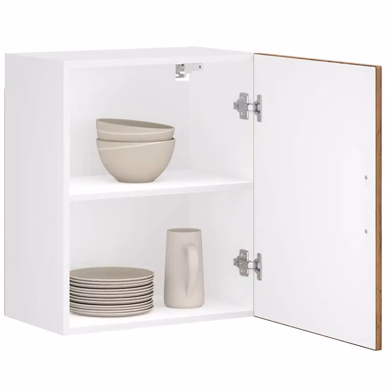 Set di 2 pensili da cucina moderni vidaXL in legno e MDF, colore bianco e marrone, con ante a battente e ripiani interni, montaggio a parete