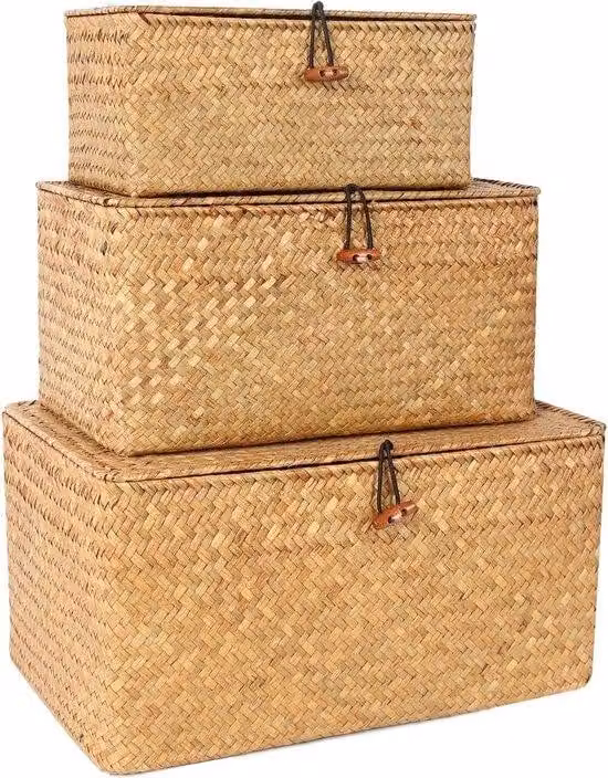 Scatola portaoggetti rettangolare in rattan intrecciato