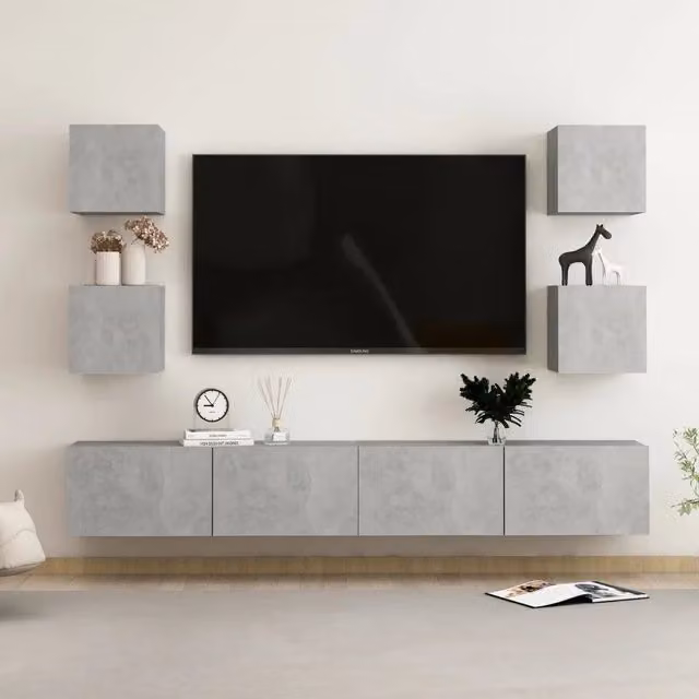 Set di Mobili Porta TV 6 pz Grigio Cemento in Legno Multistrato 3079083