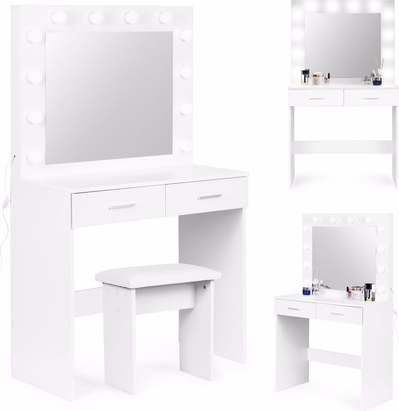 Grande toletta cosmetica moderna, illuminazione a specchio