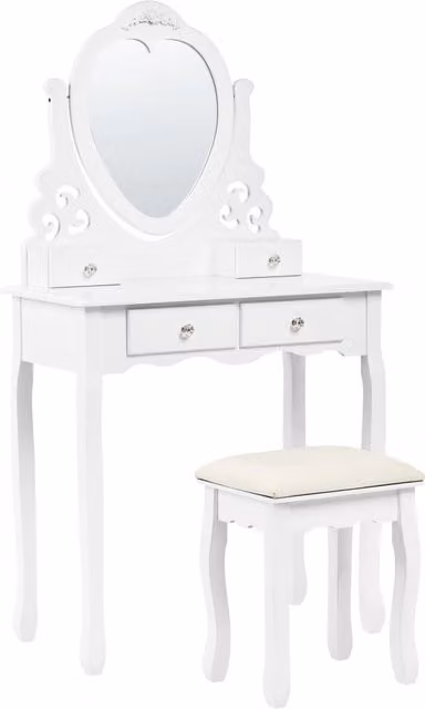 Toeletta Bianca Beliani IT in MDF e Legno con 4 Cassetti per Soggiorno o Camera da Letto L: 138 cm, H: 74 cm