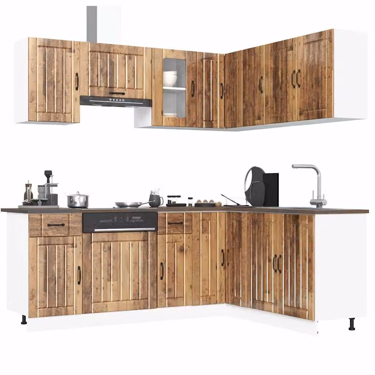 Set di mobili da cucina vidaXL Lucca composto da 11 pezzi in stile rustico color marrone con finitura opaca