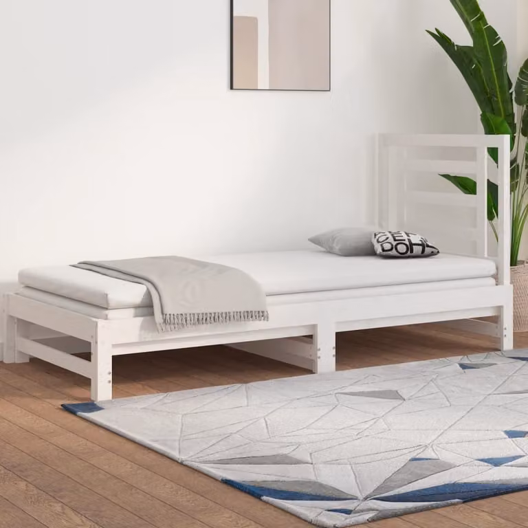 The Living Store Daybed Estensibile Bianco 2x(90x190) cm in legno di pino massiccio