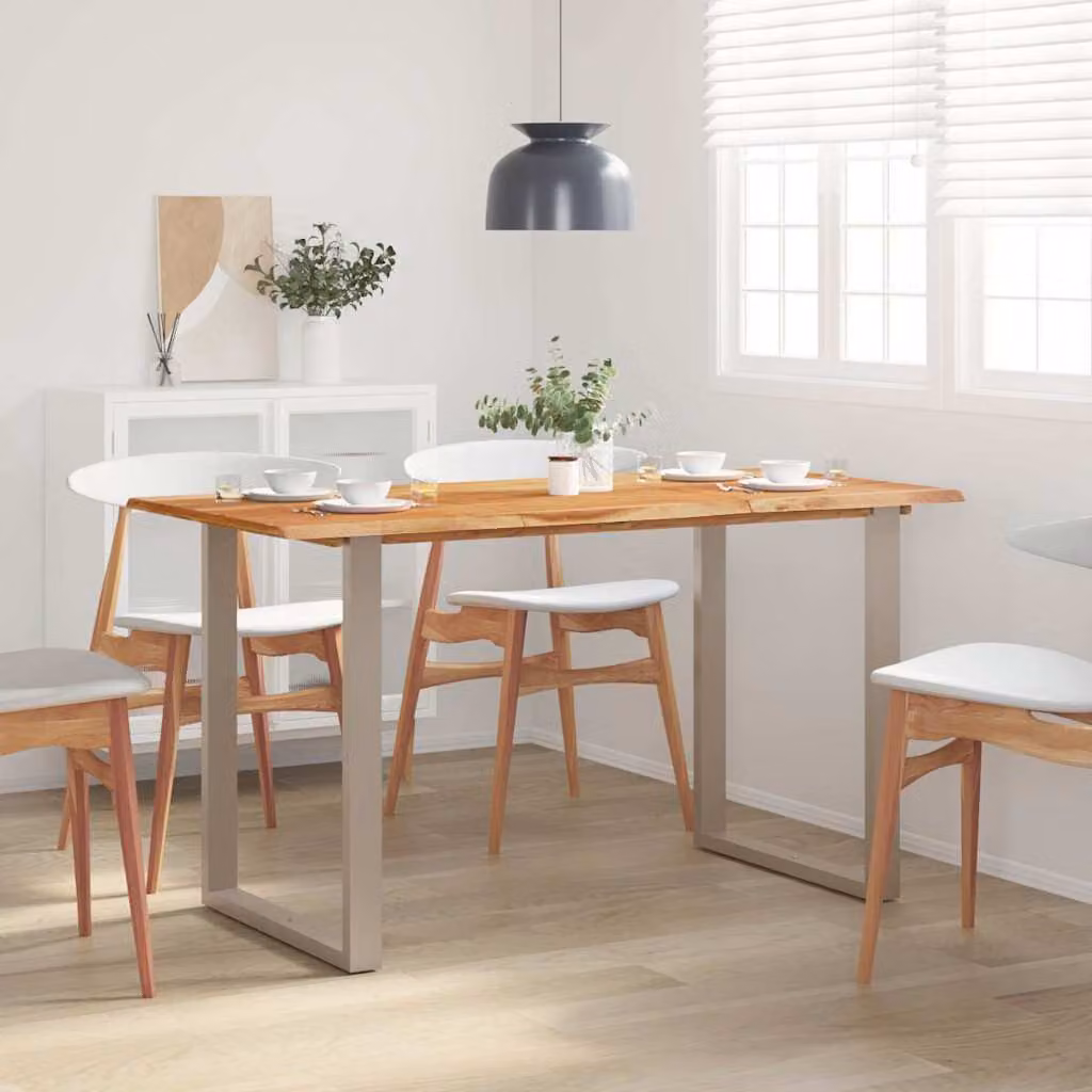 vidaXL Tavolo da Pranzo Rettangolare in Legno di Acacia e Metallo, Stile Industrial, L/P/H: 140 x 70 x 76 cm, Marrone e Argento – 1