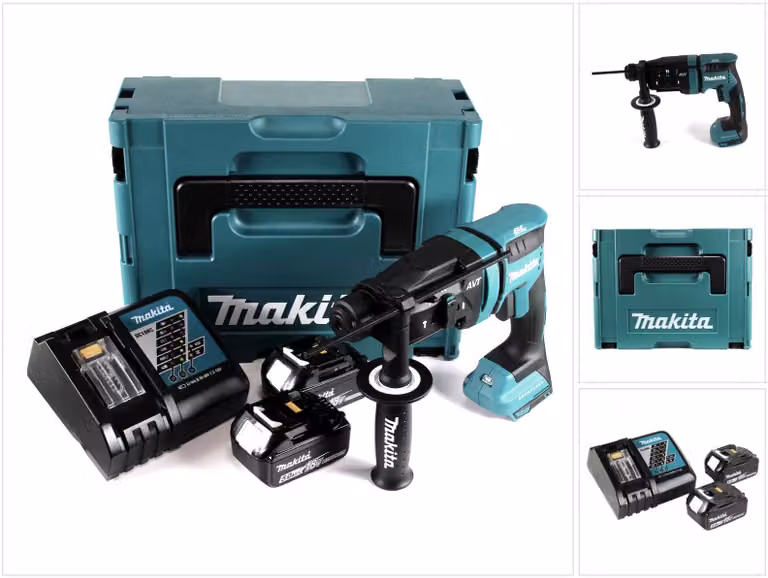 Makita DHR 182 RTJ Trapano a percussione a batteria 18V 1,7J SDS plus Brushless + 2x batteria 5,0Ah + caricabatteria + Makpac