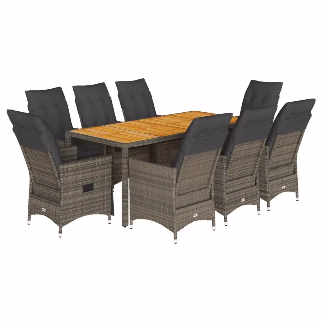 vidaXL Set da Pranzo da Giardino 9 pz in Legno di Acacia e Polyrattan Grigio – 2
