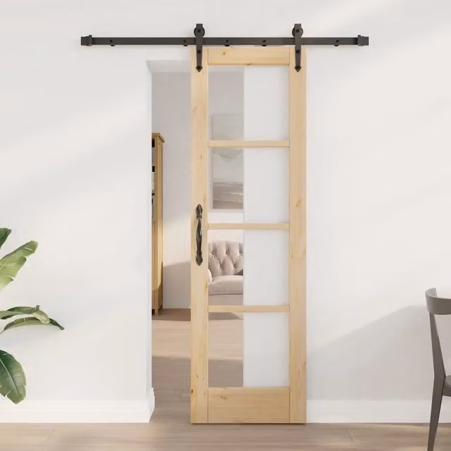 Porta scorrevole moderna vidaXL ORKDAL in legno e vetro, colore naturale beige, L: 152,5 cm, H: 198,5 cm