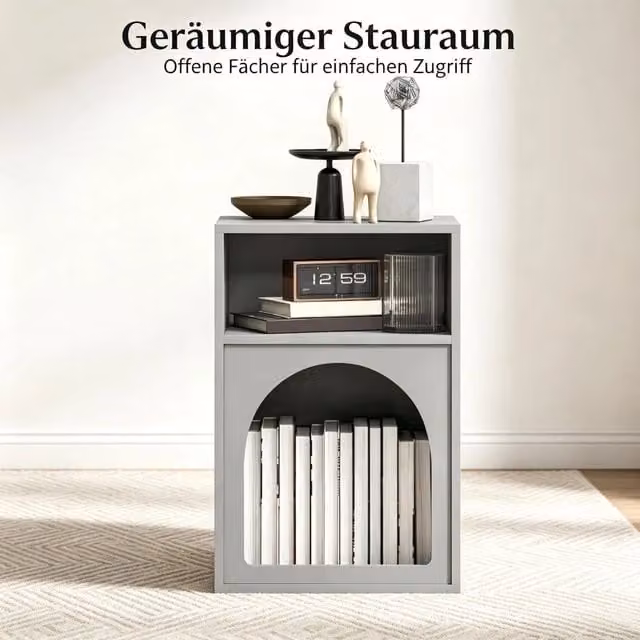 Set di 2 comodini REDOM in MDF laccato grigio con vani aperti, L: 40 cm, P: 30 cm, H: 60 cm – 1