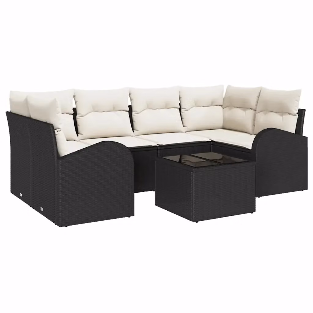 Set Divano da Giardino vidaXL 7 Pezzi a Forma di L con Cuscini Nero e Beige – 2