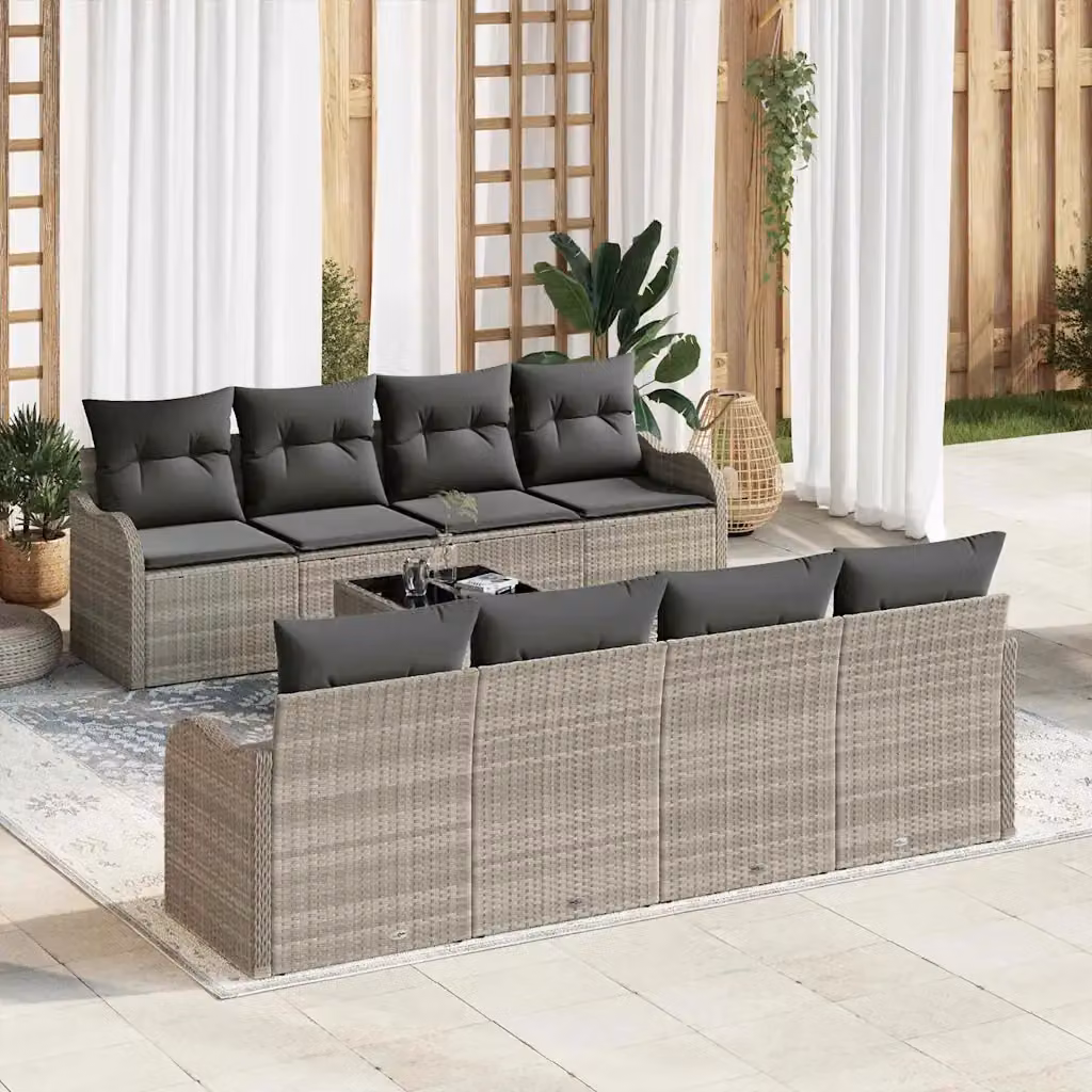Set Divano da Giardino vidaXL in Polyrattan Grigio con Elementi Angolari, Divano a 3 Posti e Tavolino da Esterno, L/P/H: 55 x 55 x 37 cm