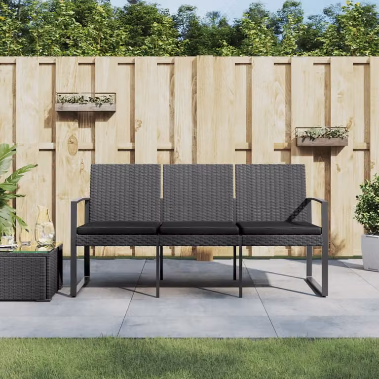 vidaXL Panca da Giardino a 3 Posti con Cuscini in Rattan e Metallo, Grigio Antracite