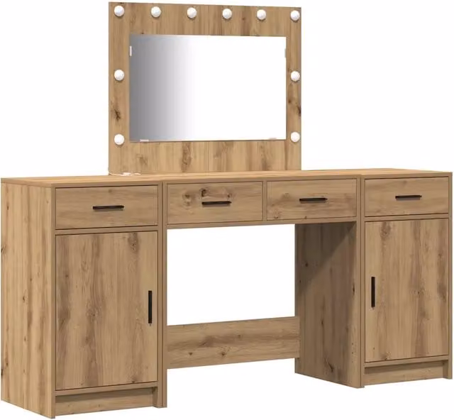 Toeletta | Tavolo da Trucco con cassetto 3 pz Marrone Legno multistrato