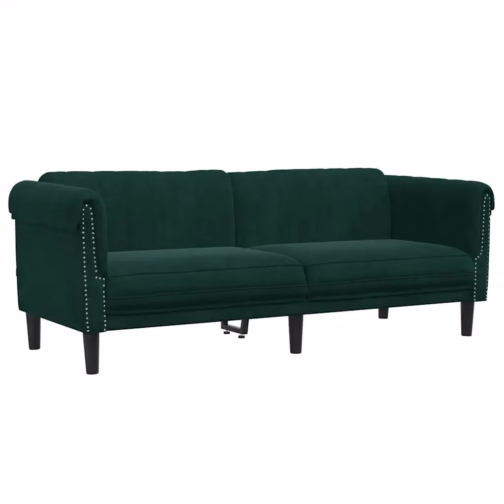 Divano a 3 posti moderno vidaXL in velluto verde con struttura in legno e schiuma L: 203 cm, P: 77 cm, H: 74 cm – 2